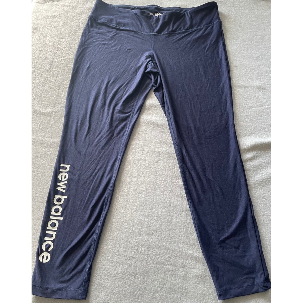 New Balance Womens NB Dry Leggings‎ Navy Blue Logo Graphic Activewear XL